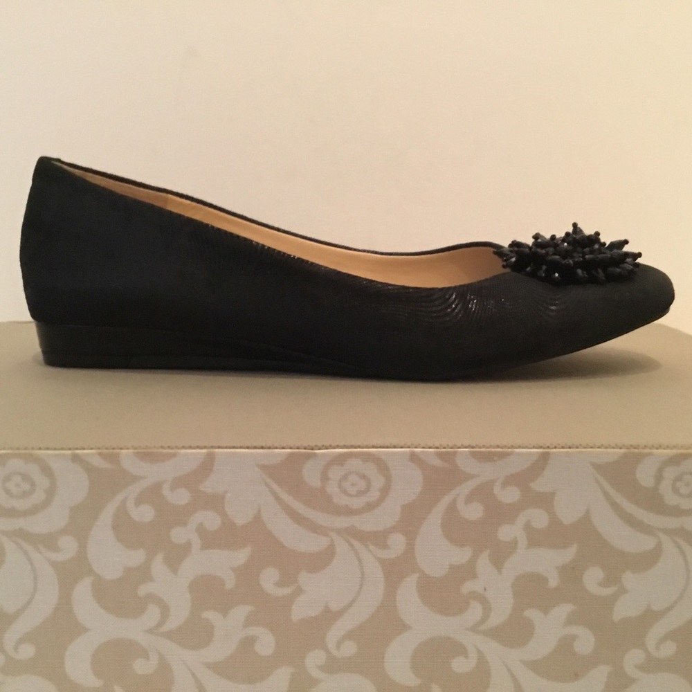 Alex Marie Meghann black leather ballet flats bead embellishments / NEW - Picture 5 of 9